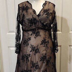 Formal style dress nude under tone with black lace overlay